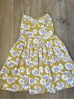 American Eagle Outfitters Yellow Floral Sundress with Lavender and White Print
